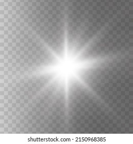Estrella blanca brillante en un fondo negro. Sol brillante transparente, explosiones de estrellas y destellos brillantes. Empieza la ilustración de luz blanca. 