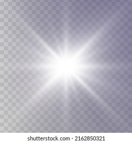 Estrella blanca brillante en un fondo negro. Sol brillante transparente, explosiones de estrellas y destellos brillantes. Empieza la ilustración de luz blanca. 