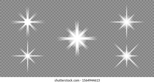 White glowing lights explodes on a transparent background. Star explodes on transparent background. Sparkling magic dust particles. The transparent shining sun, bright flash. Vector sparkles.