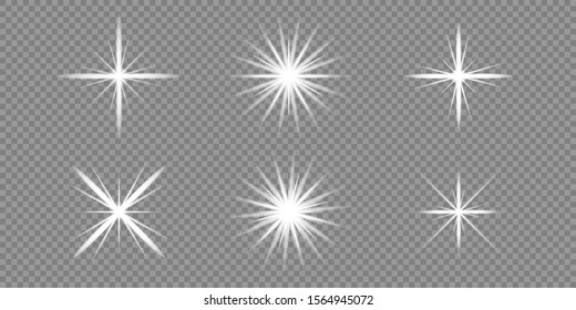 White glowing lights explodes on a transparent background. Star explodes on transparent background. Sparkling magic dust particles. The transparent shining sun, bright flash. Vector sparkles.