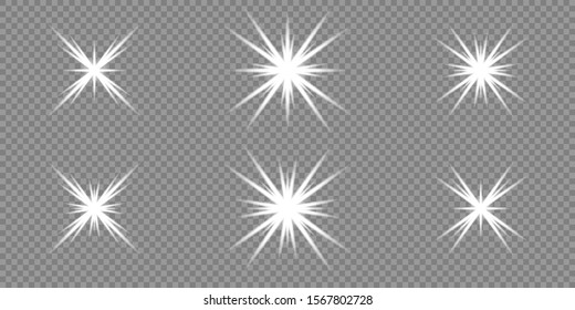 White glowing lights explodes on a transparent background. Star explodes on transparent background. Sparkling magic dust particles. The transparent shining sun, bright flash. Vector sparkles.