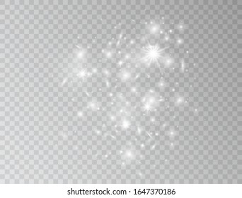 White glowing lights wave isolated on transparent background. Magic glitter dust particles border. Star burst with sparkles. Shining flare. Vector illustration