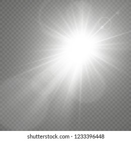 White glowing light.Vector transparent sunlight special lens flare effect. Bright beautiful star. Light from the rays.