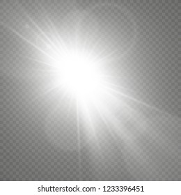 White glowing light.Vector transparent sunlight special lens flare effect. Bright beautiful star. Light from the rays.