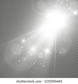 White glowing light.Vector transparent sunlight special lens flare effect. Bright beautiful star. Light from the rays.