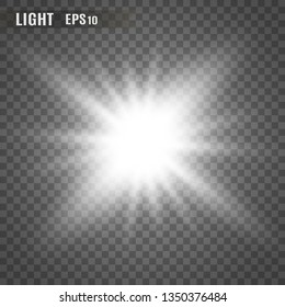 White glowing light.Vector transparent sunlight special lens flare effect. Bright beautiful star. Light from the rays.