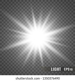 White glowing light.Vector transparent sunlight special lens flare effect. Bright beautiful star. Light from the rays.