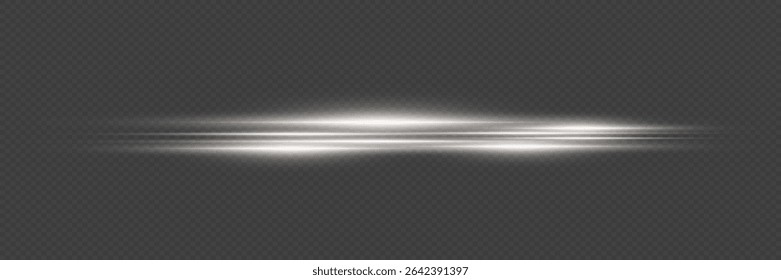 White glowing line with flash effect. On a transparent background.