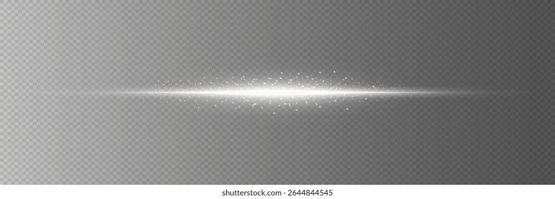 White glowing line with flash effect. On a transparent background.