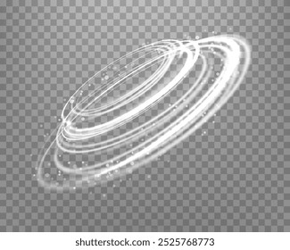 White glowing magic ring. Neon realistic energy flare halo ring. Abstract light effect on a transparent background. Vector illustration.