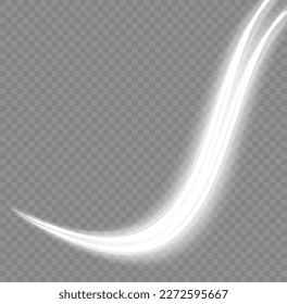 White glowing motion line. Dynamic sparkle waves. Light sparkling effect. Luminous silver lines of speed. Magic speed flying trails of shine, bright shimmer particles fly. Vector illustration.