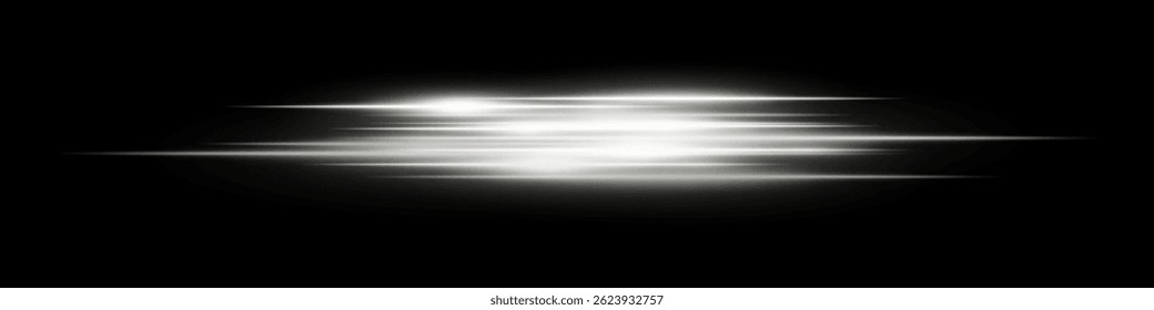 White glowing motion streaks on black with blur and shine. Best for fast action graphics, futuristic data visuals, energy flows, digital speed transitions and sci-fi environments.
