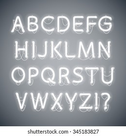 White Glowing Neon Alphabet. Used pattern brushes included. There are fastening elements in a symbol palette.