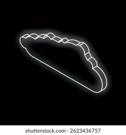 White glowing neon cloud computing symbol floating on black background