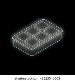 White glowing neon line empty ice mold on black background. Isometric view