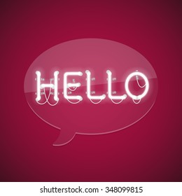 White Glowing Neon Message Hello. Used pattern brushes included. There are fastening elements in a symbol palette.