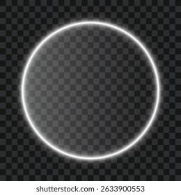 White glowing ring, neon frame on transparent background, vector illustration.