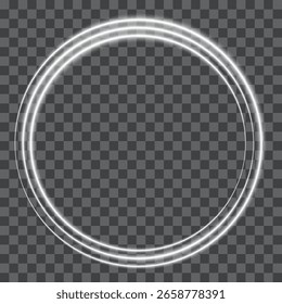 White glowing ring, neon frame on transparent background, vector illustration.