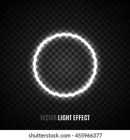 White glowing ring on transparent background. Light effect. Circle. Vector illustration.