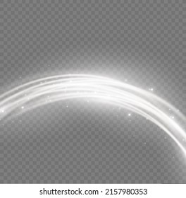 Weiße glänzende Linien wirken auf Vektorhintergrund. Leuchtende gelbe Geschwindigkeitslinien. Lichterscheinung. Abstrakte Bewegungslinien. Lichtspurwelle, Feuerbahnlinie, Autolichter, Glasfaser und Ink.