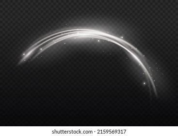 Weiße glänzende Linien wirken auf Vektorhintergrund. Leuchtende gelbe Geschwindigkeitslinien. Lichterscheinung. Abstrakte Bewegungslinien. Lichtspurwelle, Feuerbahnlinie, Autolichter, Glasfaser und Ink.