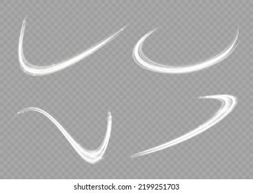 Fondo vectorial de efecto de líneas brillantes blancas. Luminosas líneas blancas de velocidad. Efecto luminoso. Ola ligera de senderos, línea de trazos de senderos de incendios y giro de la curva de incandescencia.