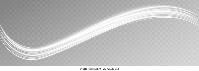 White glowing shiny lines effect vector background. Light glowing effect. Luminous white lines of speed. Light trail wave, fire path trace line and incandescence curve twirl.