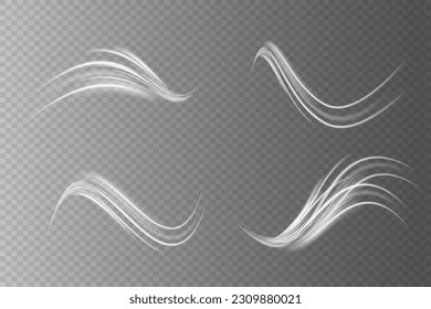 White glowing shiny lines effect vector background. Glowing blue speed lines. Light glowing effect. Abstract lines of motion. On a transparent background.