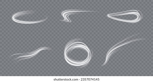 White glowing shiny lines effect vector background. Luminous white lines of speed. Light glowing effect. Light trail wave, fire path trace line and incandescence curve twirl.