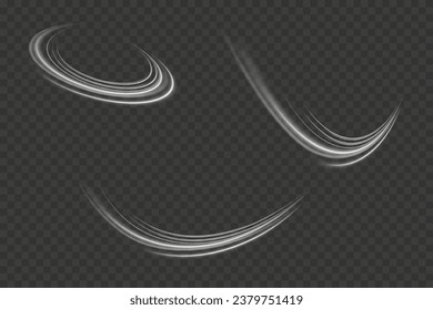 White glowing shiny lines effect vector background. Luminous white lines of speed. Light glowing effect. Light trail wave, fire path trace line and incandescence curve twirl.