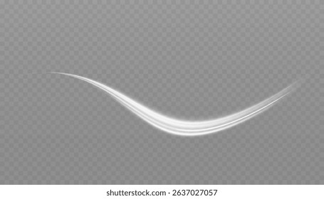 White glowing shiny lines effect. Set of glowing ellipses in speed shape. Imitation of the exit of cold air. Light trail wave, fire path trace line and incandescence curve twirl.