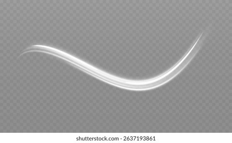 White glowing shiny lines effect. Set of glowing ellipses in speed shape. Imitation of the exit of cold air. Light trail wave, fire path trace line and incandescence curve twirl.
