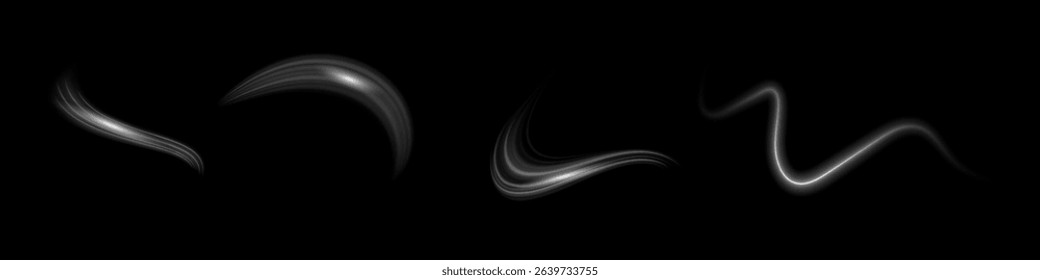 White glowing shiny lines effect vector background. Luminous white lines of speed. Light glowing effect. Light trail wave, fire path trace line and incandescence