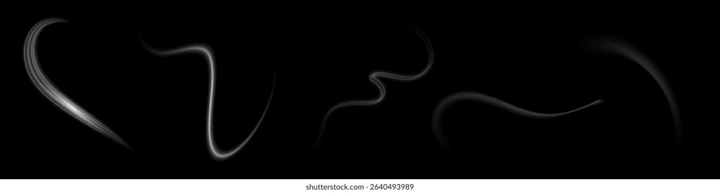 White glowing shiny lines effect vector background. Luminous white lines of speed. Light glowing effect. Light trail wave, fire path trace line and incandescence