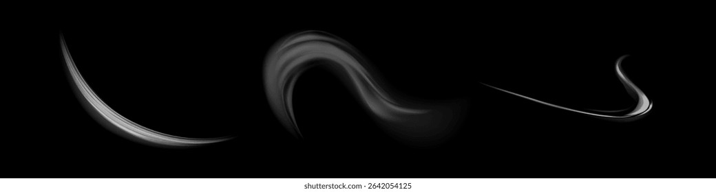 White glowing shiny lines effect vector background. Luminous white lines of speed. Light glowing effect. Light trail wave, fire path trace line and incandescence curve twirl.