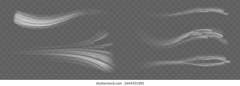 White glowing shiny lines effect vector background. Luminous white lines of speed. Light glowing effect. Light trail wave, fire path trace line and incandescence curve twirl.