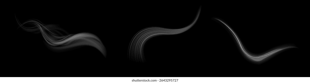 Fundo de vetor de efeito de linhas brilhantes brilhantes e brilhantes brancas. Linhas brancas luminosas de velocidade. Efeito de brilho claro. Onda de rastro leve, linha de rastro de fogo e giro curva de incandescência.