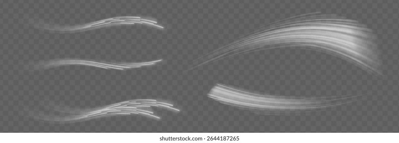 White glowing shiny lines effect vector background. Luminous white lines of speed. Light glowing effect. Light trail wave, fire path trace line and incandescence curve twirl.