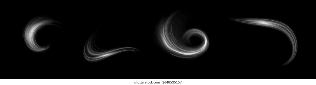 Fundo de vetor de efeito de linhas brilhantes brilhantes e brilhantes brancas. Linhas brancas luminosas de velocidade. Efeito de brilho claro. Onda de rastro leve, linha de rastro de fogo e incandescência