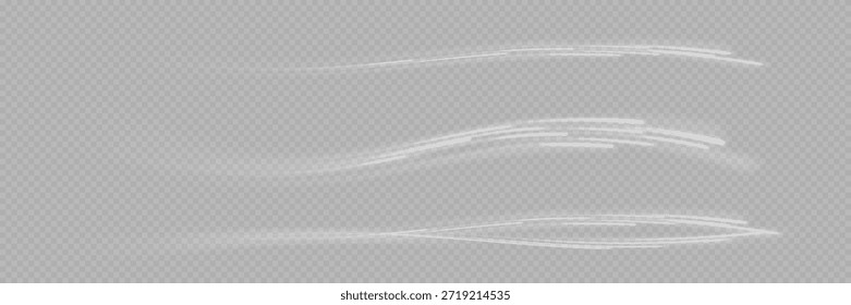 Weiß glänzende Linien wirken auf Vektorhintergrund. Hellweiße Geschwindigkeitslinien. Lichterglühender Effekt. Lichtspurwelle, Feuerwegspurlinie und Glühkurve drehen sich.