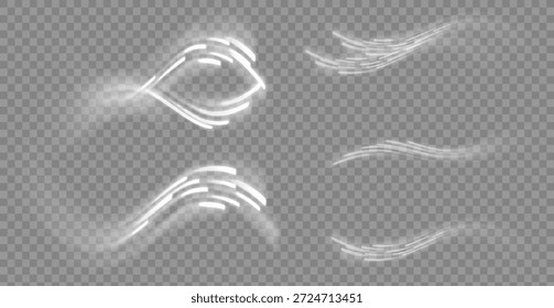 Fundo de vetor de efeito de linhas brilhantes brilhantes e brilhantes brancas. Linhas brancas luminosas de velocidade. Efeito de brilho claro. Onda de rastro leve, linha de traçado de trajetória de fogo e giro de curva de incandescência