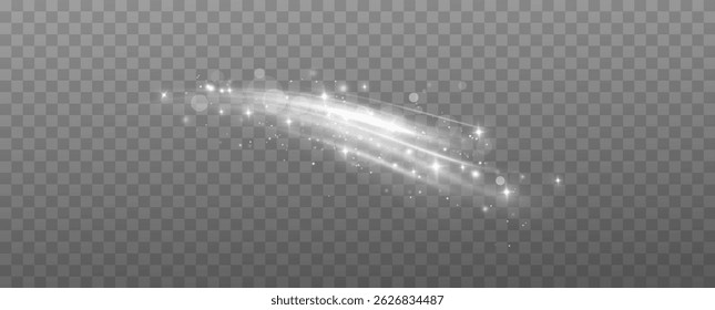 Linhas brancas brilhantes brilhantes.Efeito da velocidade do vento.Linhas brancas luminosas de velocidade. Efeito de brilho claro. Onda de rastro leve.