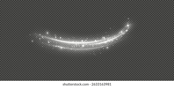 Linhas brancas brilhantes brilhantes.Efeito da velocidade do vento.Linhas brancas brilhantes com poeira . Efeito luminoso brilhante. Traço leve de uma onda.
