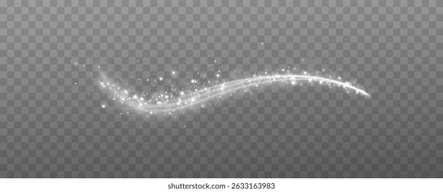 Linhas brancas brilhantes brilhantes.Efeito da velocidade do vento.Linhas brancas brilhantes com poeira . Efeito luminoso brilhante. Traço leve de uma onda.