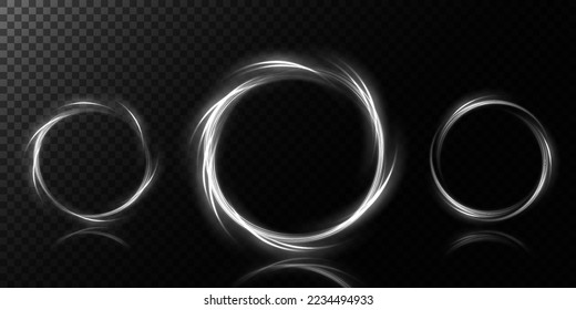 White glowing shiny spiral lines, round frames. Vector background. EPS10. Abstract effect of movement with the speed of light. Shiny wavy path. Light painting. Easy trail. Vector eps10.
