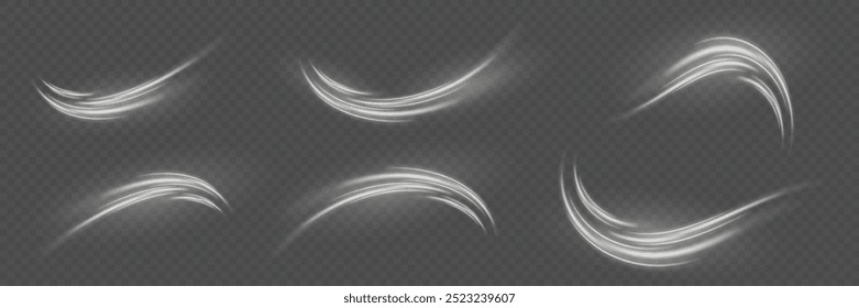 Linhas de velocidade brilhantes brancas. Efeito de onda de luz.Neon velocidade de energia realista.Em um fundo transparente.