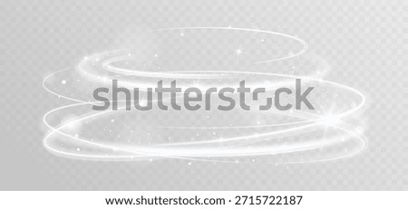 White glowing spiral vortex with soft light trails, sparkling stars and floating particles creating elegant magical motion effect on transparent background.