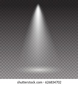 White glowing stage light ray isolated on transparent background. Vector translucent bright scene spotlight effect. Shine theater projector beam template for your creative design