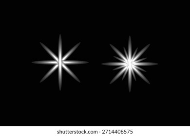 Efectos de luz de estallido brillante blanco sobre fondo negro: ilustración de brillo y brillo.