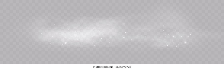 White glowing stream with glitter particles on transparent background. Christmas magic effect similar to snow glow and festive glow for New Year design.